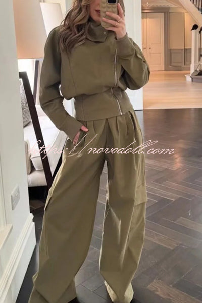Fashionable High-neck Long-sleeved Zippered Simple Jacket