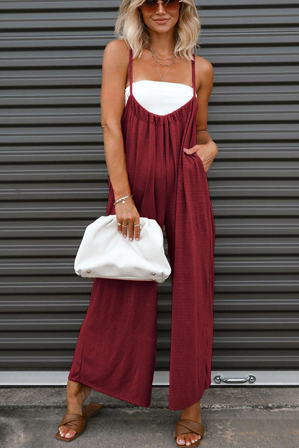 Unstoppable Feeling Pocketed Tie Wide Leg Overalls