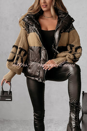 Stylish Denim Knit Long-sleeved Patchwork Hooded Pocket Thickened Jacket