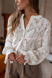 Fashionable Lace Long-sleeved Casual Button-down Shirt